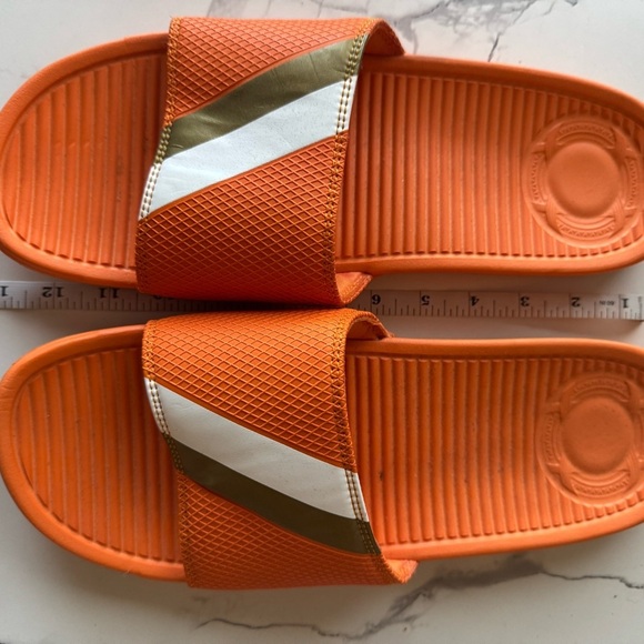 Sandalboyz Men 15 - Orange Slide Sandals with Gold and White Stripes - Picture 6 of 7